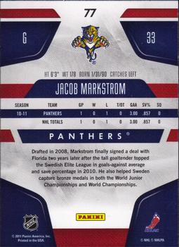 2011-12 Panini Certified #77 Jacob Markstrom Back