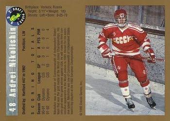 1992 Classic Draft Picks #48 Andrei Nikolishin Back