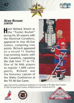 1992-93 Upper Deck All-Star Locker Series #47 Henri Richard Back