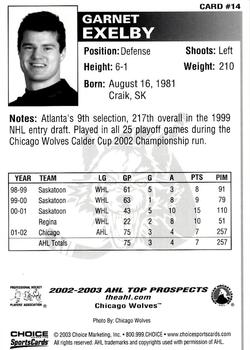 2002-03 Choice AHL Top Prospects #14 Garnet Exelby Back