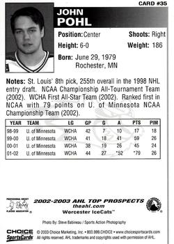 2002-03 Choice AHL Top Prospects #35 John Pohl Back