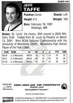 2002-03 Choice AHL Top Prospects #41 Jeff Taffe Back