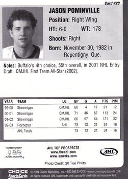 2003-04 Choice AHL Top Prospects #28 Jason Pominville Back