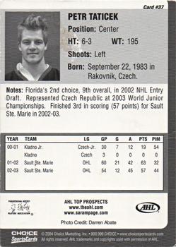 2003-04 Choice AHL Top Prospects #37 Petr Taticek Back