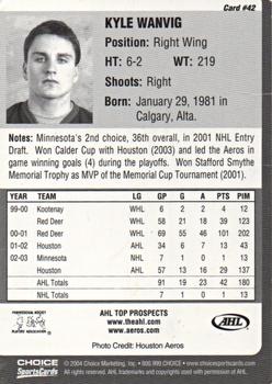 2003-04 Choice AHL Top Prospects #42 Kyle Wanvig Back