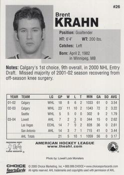 2004-05 Choice AHL Future Stars #26 Brent Krahn Back