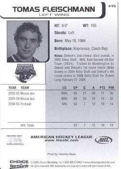 2005-06 Choice AHL Top Prospects #15 Tomas Fleischmann Back