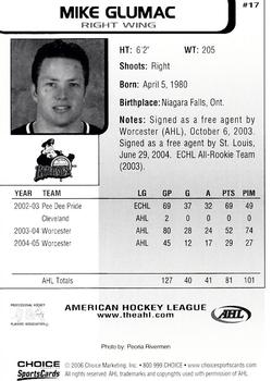 2005-06 Choice AHL Top Prospects #17 Mike Glumac Back