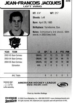 2005-06 Choice AHL Top Prospects #20 Jean-Francois Jacques Back