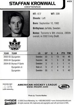 2005-06 Choice AHL Top Prospects #23 Staffan Kronwall Back