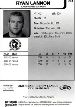2005-06 Choice AHL Top Prospects #24 Ryan Lannon Back