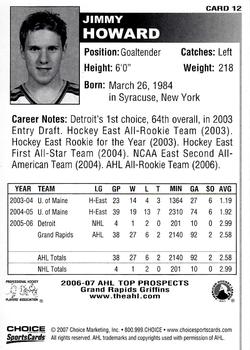2006-07 Choice AHL Top Prospects #12 Jimmy Howard Back