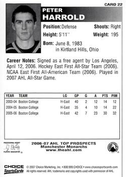 2006-07 Choice AHL Top Prospects #22 Peter Harrold Back