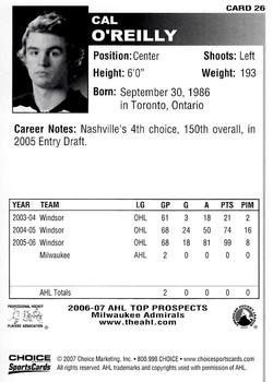 2006-07 Choice AHL Top Prospects #26 Cal O'Reilly Back