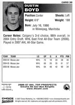 2006-07 Choice AHL Top Prospects #30 Dustin Boyd Back