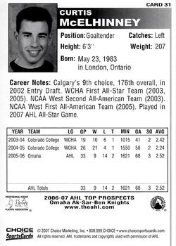 2006-07 Choice AHL Top Prospects #31 Curtis McElhinney Back