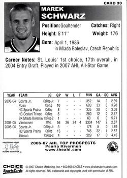 2006-07 Choice AHL Top Prospects #33 Marek Schwarz Back
