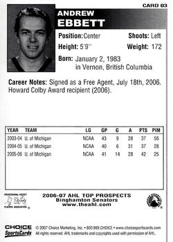 2006-07 Choice AHL Top Prospects #3 Andrew Ebbett Back
