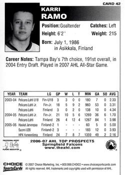 2006-07 Choice AHL Top Prospects #42 Karri Ramo Back