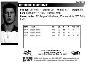 2007-08 Choice AHL Top Prospects #13 Brodie Dupont Back