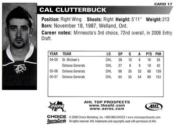 2007-08 Choice AHL Top Prospects #17 Cal Clutterbuck Back