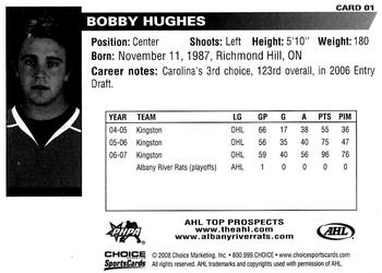 2007-08 Choice AHL Top Prospects #1 Bobby Hughes Back