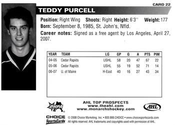 2007-08 Choice AHL Top Prospects #22 Teddy Purcell Back