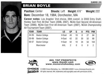 2007-08 Choice AHL Top Prospects #23 Brian Boyle Back
