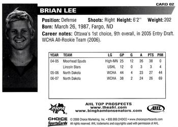 2007-08 Choice AHL Top Prospects #2 Brian Lee Back