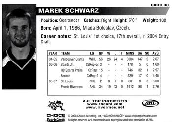 2007-08 Choice AHL Top Prospects #30 Marek Schwarz Back