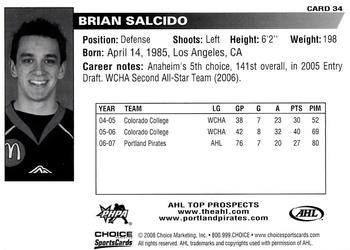 2007-08 Choice AHL Top Prospects #34 Brian Salcido Back
