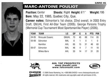 2007-08 Choice AHL Top Prospects #45 Marc-Antoine Pouliot Back