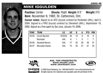 2007-08 Choice AHL Top Prospects #49 Mike Iggulden Back