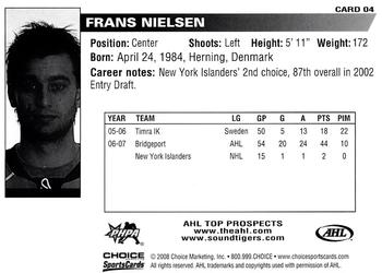 2007-08 Choice AHL Top Prospects #4 Frans Nielsen Back