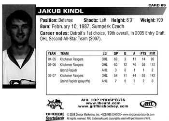 2007-08 Choice AHL Top Prospects #9 Jakub Kindl Back