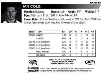 2010-11 Choice AHL Top Prospects #12 Ian Cole Back