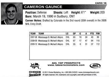 2010-11 Choice AHL Top Prospects #16 Cameron Gaunce Back