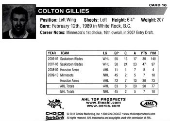 2010-11 Choice AHL Top Prospects #18 Colton Gillies Back