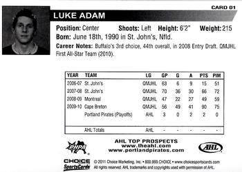 2010-11 Choice AHL Top Prospects #1 Luke Adam Back