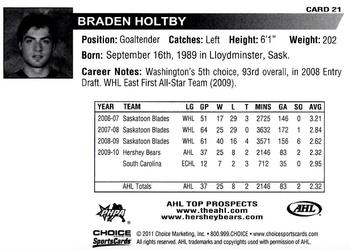 2010-11 Choice AHL Top Prospects #21 Braden Holtby Back