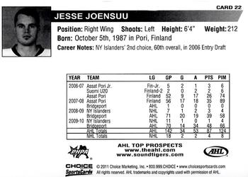 2010-11 Choice AHL Top Prospects #22 Jesse Joensuu Back
