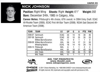 2010-11 Choice AHL Top Prospects #23 Nick Johnson Back