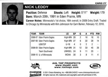 2010-11 Choice AHL Top Prospects #27 Nick Leddy Back