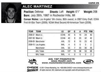 2010-11 Choice AHL Top Prospects #29 Alec Martinez Back
