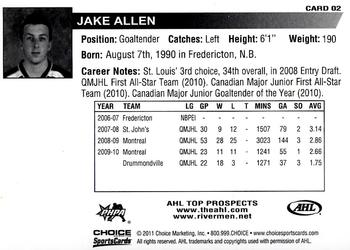 2010-11 Choice AHL Top Prospects #2 Jake Allen Back