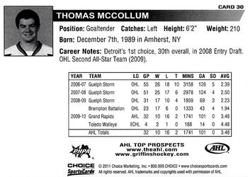 2010-11 Choice AHL Top Prospects #30 Thomas McCollum Back