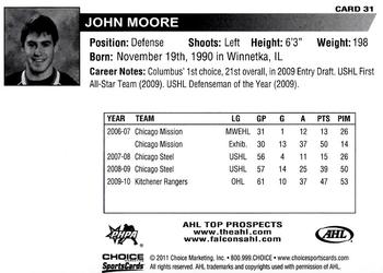 2010-11 Choice AHL Top Prospects #31 John Moore Back