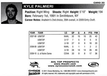 2010-11 Choice AHL Top Prospects #33 Kyle Palmieri Back