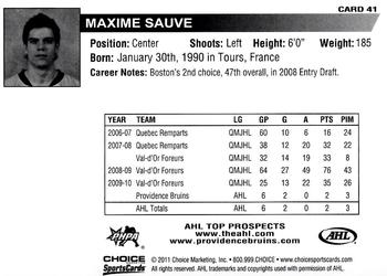 2010-11 Choice AHL Top Prospects #41 Maxime Sauve Back