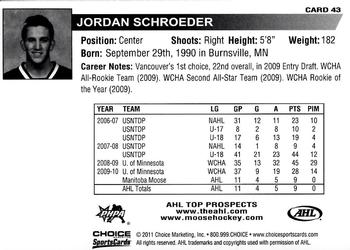 2010-11 Choice AHL Top Prospects #43 Jordan Schroeder Back